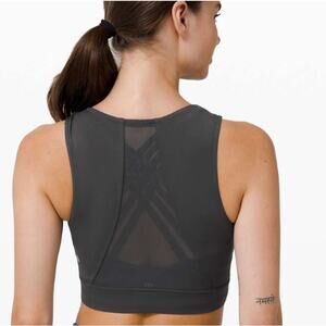 Lululemon Hotty Hot Cropped Tank Graphite Grey Mesh Reflective Size 6 (est) EUC